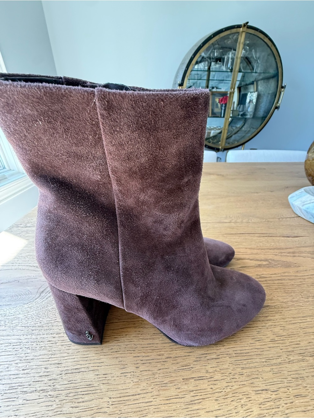 Sam Edelman Suede Mid-Calf Block Heel Boots Brown